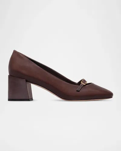 Bernardo 50mm Amelie Leather Mary Jane Pumps In Brown