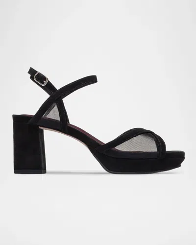 Bernardo 70mm Celeste Mesh Suede Platform Sandals In Black
