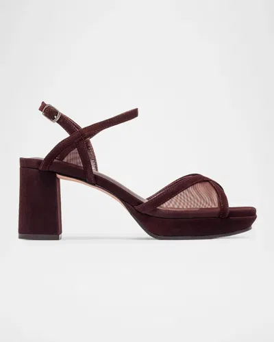 Bernardo 70mm Celeste Mesh Suede Platform Sandals In Burgundy