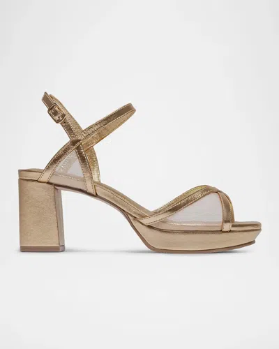 Bernardo 70mm Celeste Mesh Suede Platform Sandals In Gold / Nud