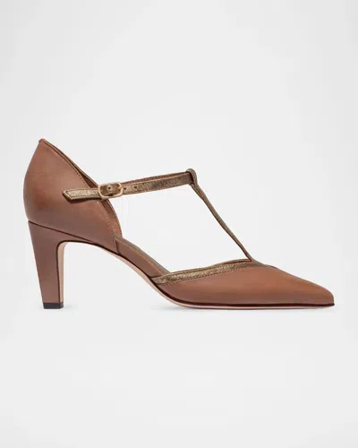 Bernardo 70mm Gianna Leather T-strap Pumps In Brown