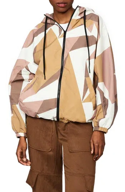 Bernardo Abstract Safari Print Recycled Nylon Hooded Jacket In Brown