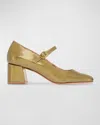 Bernardo Ancona Patent Mary Jane Pumps In Gold