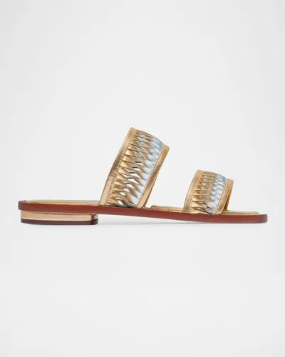 Bernardo Andorra Leather Flat Slide Sandals In Gold