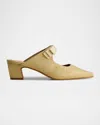 Shop Bernardo Astrid Raffia Bow Mary Jane Heeled Mules In Natural Raffia/ Grossgrain