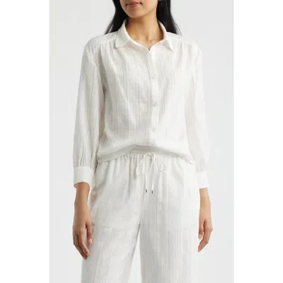 Bernardo Balloon Sleeve Button-up Shirt In White