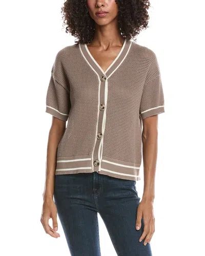 Bernardo Basketweave Tipped Cardigan In Brown