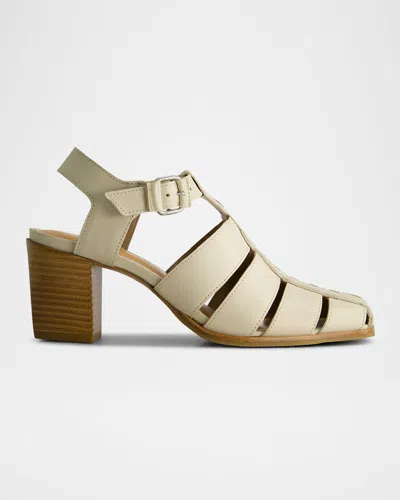Bernardo Belmont Leather Heeled Fisherman Sandals In Eggshell Antique Calf