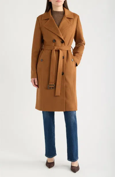Bernardo Belted Faux Suede Trench Coat In Beige