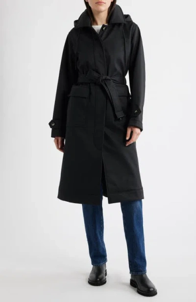 Bernardo Belted Hooded Raincoat In Black