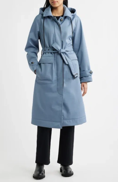 Bernardo Belted Hooded Raincoat In Blue