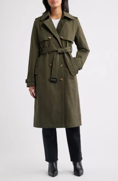 Bernardo Belted Stretch Cotton Trench Coat In Green