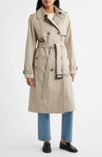 Bernardo Belted Stretch Cotton Trench Coat In Brown