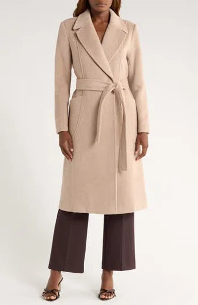 Bernardo Belted Wool Blend Longline Coat In Brown