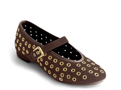 Bernardo Borden Mary Jane Flat In Brown