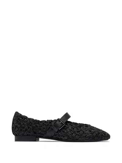 Bernardo Borden Raffia Mary Jane Ballerina Flats In Black