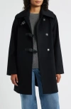 Bernardo Buckle Detail Melton Wool Blend Coat In Black