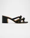Bernardo Burgo Leather Bows Slide Sandals In Black Antique Calf