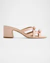 Bernardo Burgo Leather Bows Slide Sandals In Cipria Antique Calf