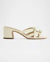 Bernardo Burgo Leather Bows Slide Sandals In Eggshell Antique Calf