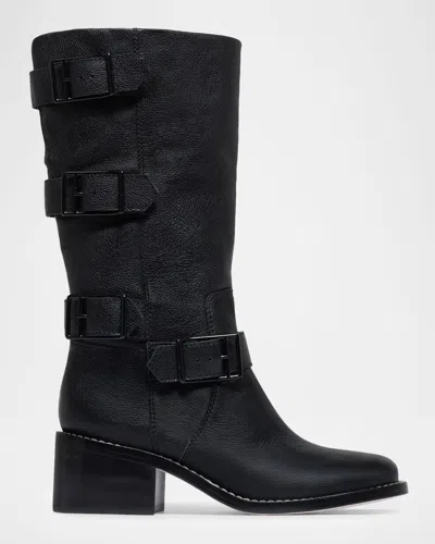 Bernardo Burke Leather Buckle Biker Boots In Black