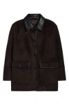 Bernardo Button Front Coat With Faux Leather Trim In Blue