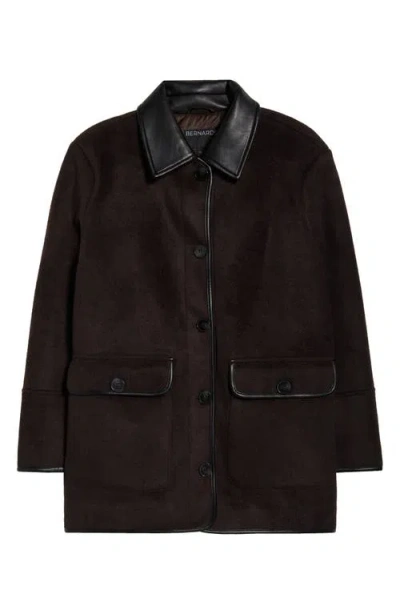 Bernardo Button Front Coat With Faux Leather Trim In Blue