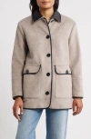 Bernardo Button Front Coat With Faux Leather Trim In Transparent