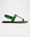 Bernardo Calfskin T-strap Slingback Sandals In Kelly Green Antique Calf