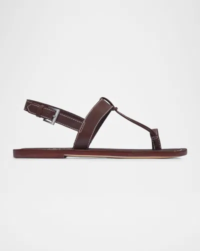 Bernardo Calfskin T-strap Slingback Sandals In Brown