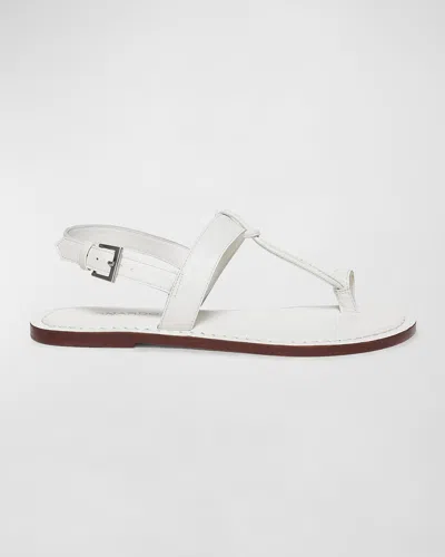 Bernardo Calfskin T-strap Slingback Sandals In White