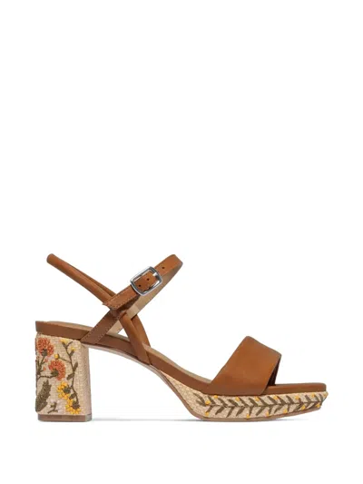 Bernardo 70mm Canto Embroidered Leather Platform Sandals In Brown