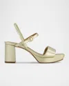 Bernardo Canto Metallic Leather Platform Sandals In Champagne Metallic Glove Leather