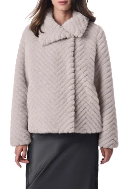 Bernardo Chevron Quilted Faux Fur Jacket In Neutral
