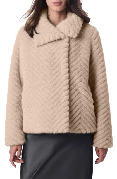 Bernardo Chevron Quilted Faux Fur Jacket In Oatmeal