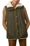 Bernardo Chevron Quilted Faux Shearling Lined Recycled Polyester Reversible Vest In Olive