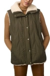 Bernardo Chevron Quilted Faux Shearling Lined Recycled Polyester Reversible Vest In Olive