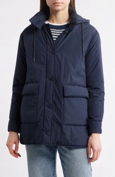 Bernardo Cloud Comfort Puffer Jacket With Removable Hood In Navy
