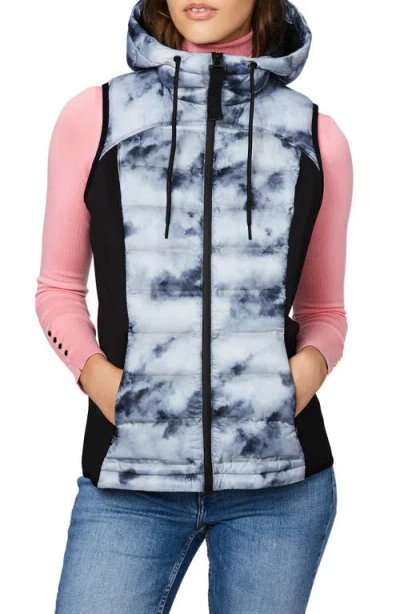 Bernardo Cloud Nine Mixed Media Hooded Puffer Vest In Black/white