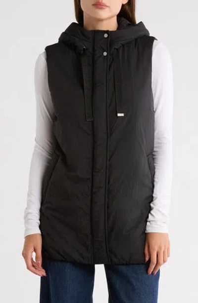 Bernardo Cloud Weight Hooded Long Vest In Black
