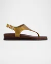 Bernardo Concord Metallic Leather Wedge Sandals In Bronze Metallic Glove Leather