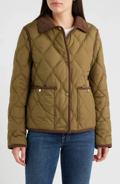 Bernardo Corduroy Trim Quilted Barn Jacket In Brown