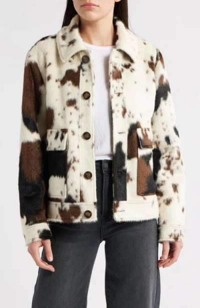 Bernardo Cow Print Faux Fur Jacket In Neutral