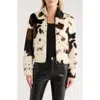 Bernardo Cow Print Faux Fur Jacket In Neutral