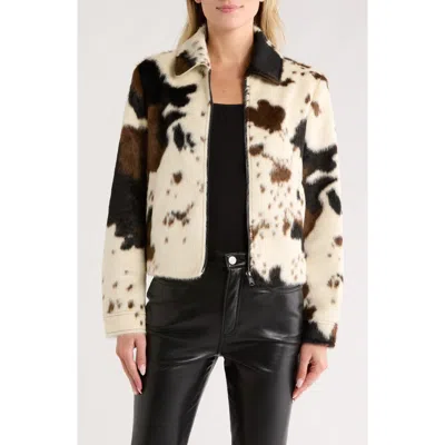 Bernardo Cow Print Faux Fur Jacket In Multi