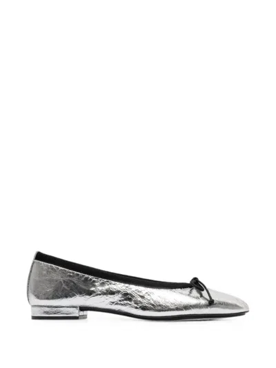 Bernardo Crinkled-finish Bow-detail Ballet Flats In Silver