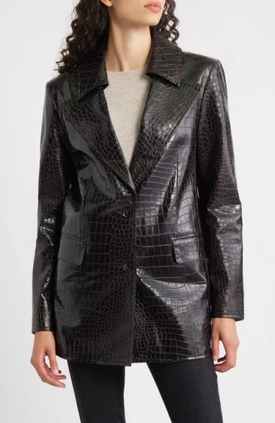 Bernardo Croc Embossed Faux Leather Jacket In Blue