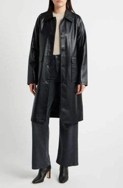 Bernardo Croc Embossed Faux Leather Trench Coat In Black
