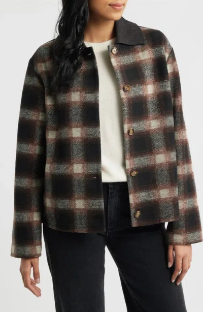 Bernardo Crop Flannel Jacket In Brown