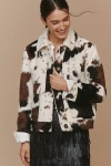 Bernardo Dakota Faux-fur Cow Print Jacket In Brown